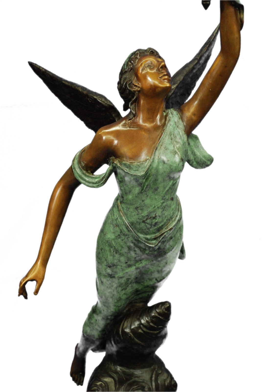 Art Deco/Nouveau Guardian Angel Bronze Floor Lamp – Handcrafted 53" Tall Sculpture for Home Decor