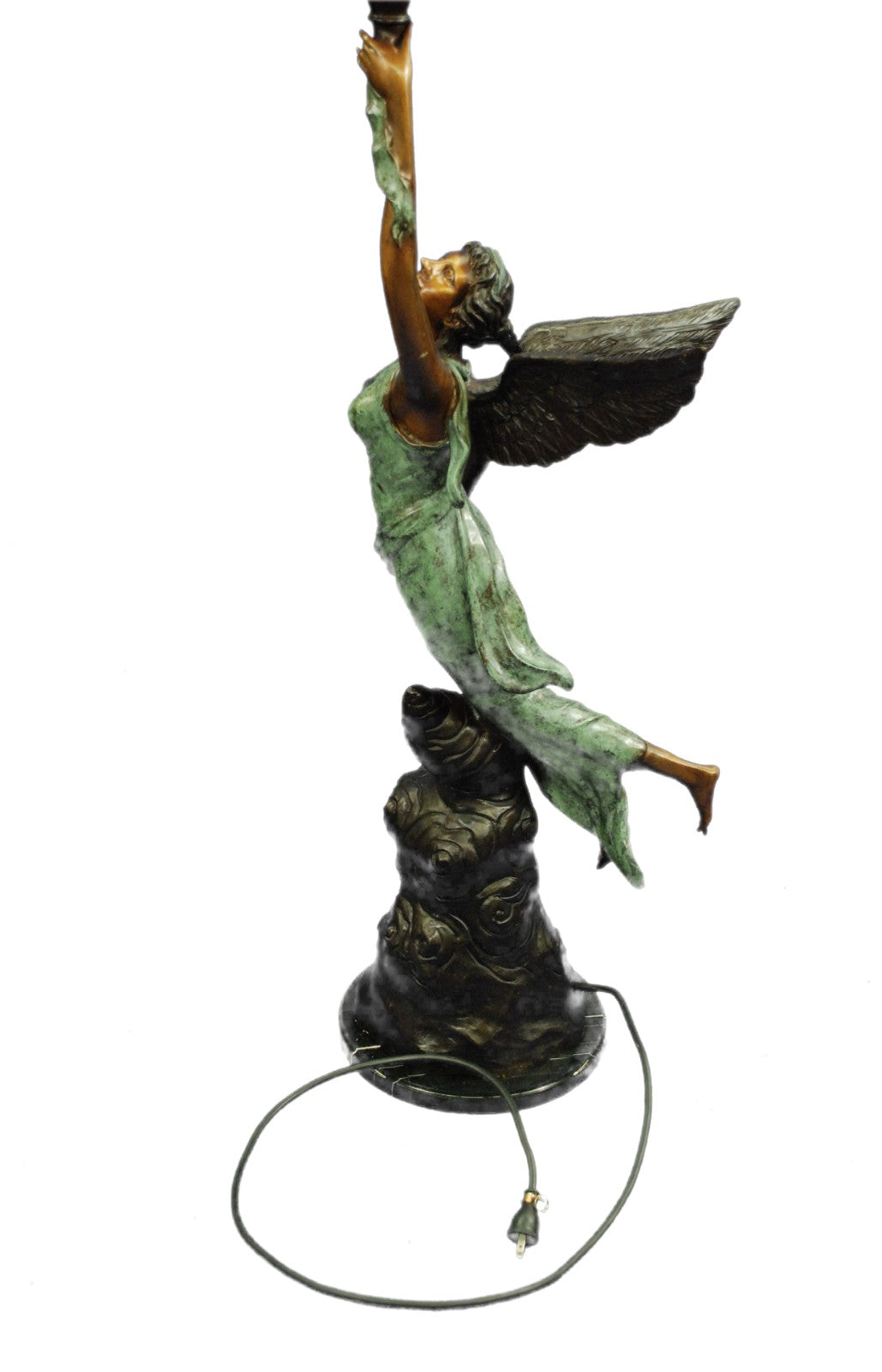 Art Deco/Nouveau Guardian Angel Bronze Floor Lamp – Handcrafted 53" Tall Sculpture for Home Decor