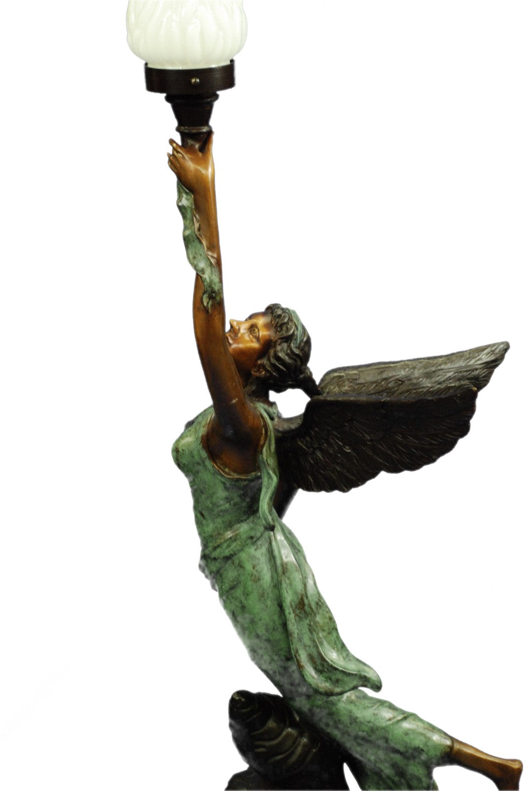Art Deco/Nouveau Guardian Angel Bronze Floor Lamp – Handcrafted 53" Tall Sculpture for Home Decor