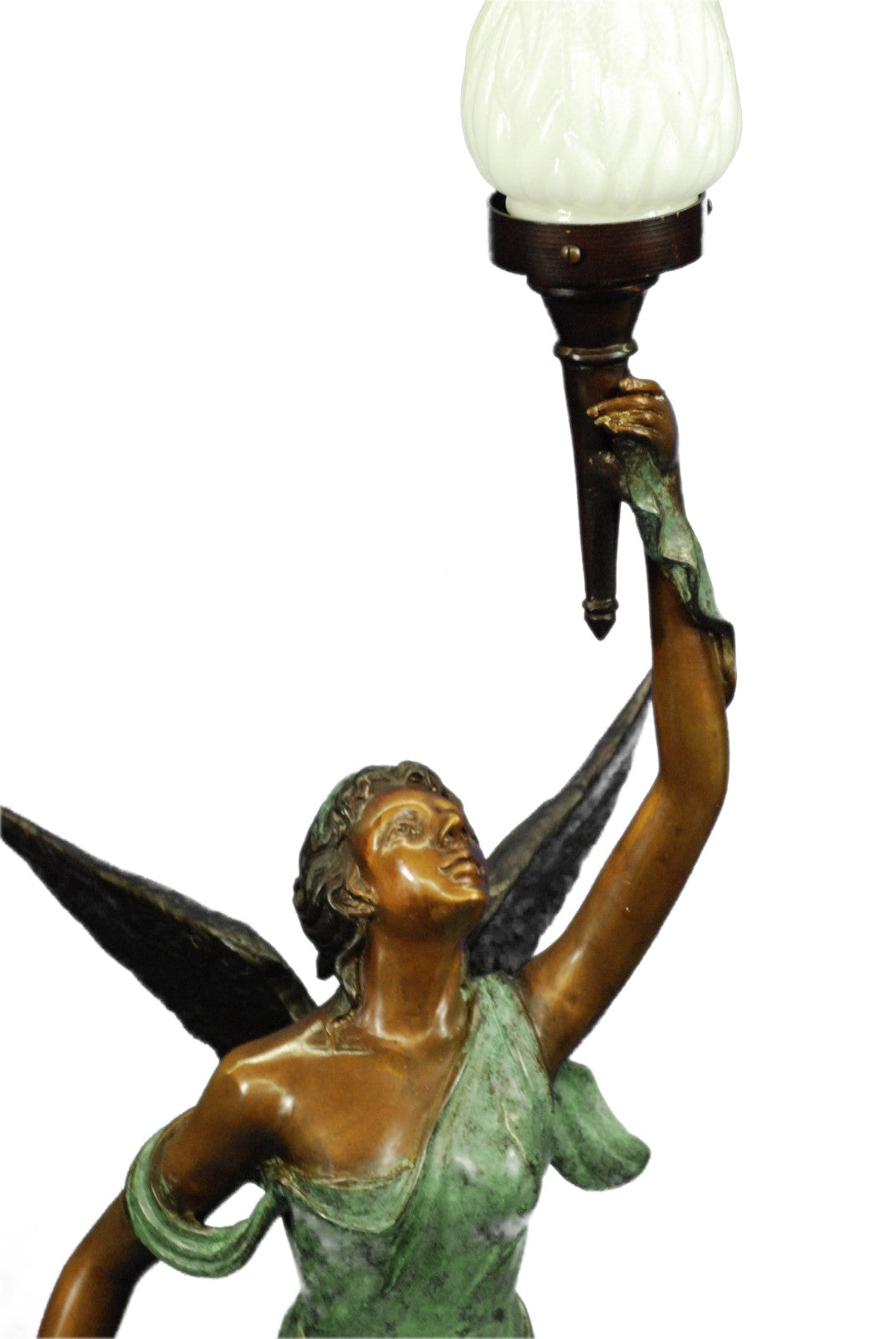 Art Deco/Nouveau Guardian Angel Bronze Floor Lamp – Handcrafted 53" Tall Sculpture for Home Decor