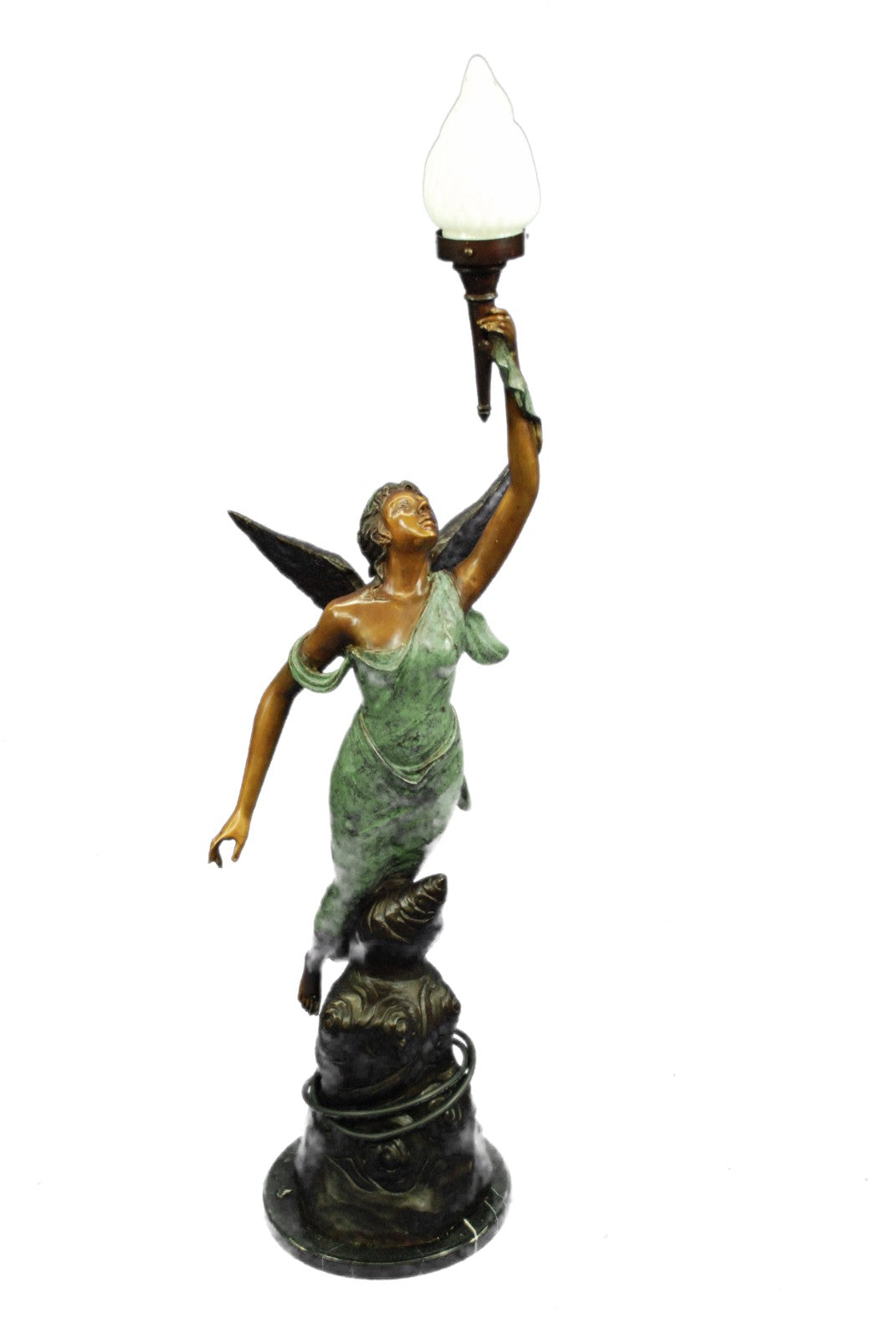 Art Deco/Nouveau Guardian Angel Bronze Floor Lamp – Handcrafted 53" Tall Sculpture for Home Decor