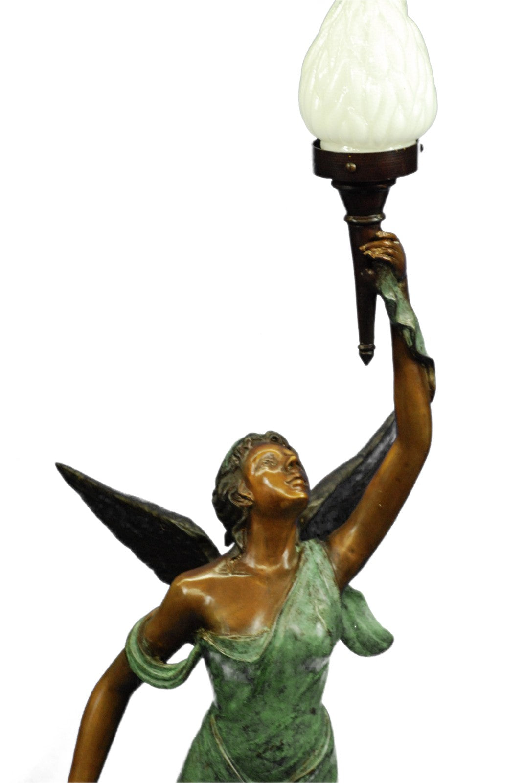 Art Deco/Nouveau Guardian Angel Bronze Floor Lamp – Handcrafted 53" Tall Sculpture for Home Decor