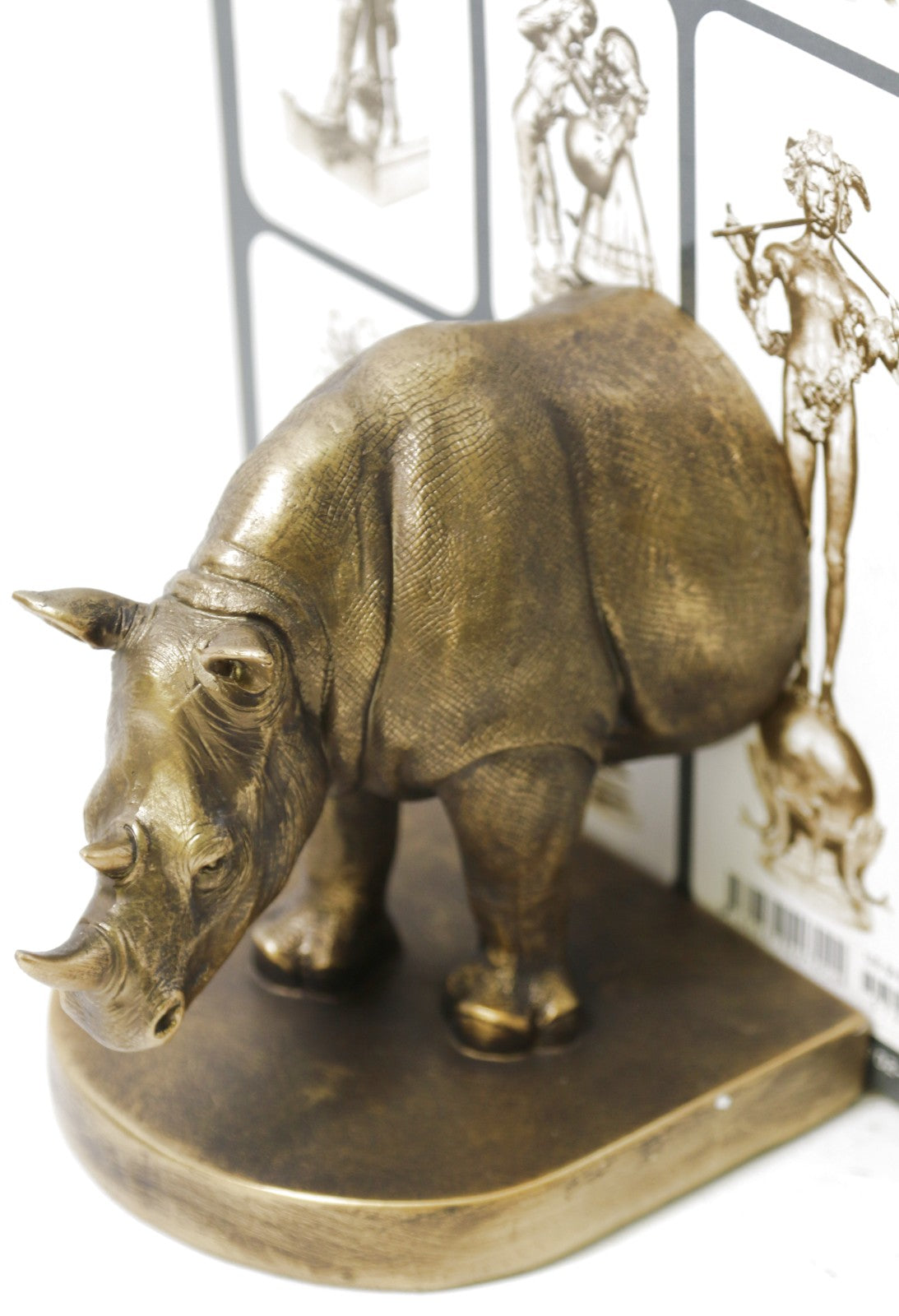 London Ornament Pair Rhino Bookends Animal Statue Polyresin Hand Made Artwork