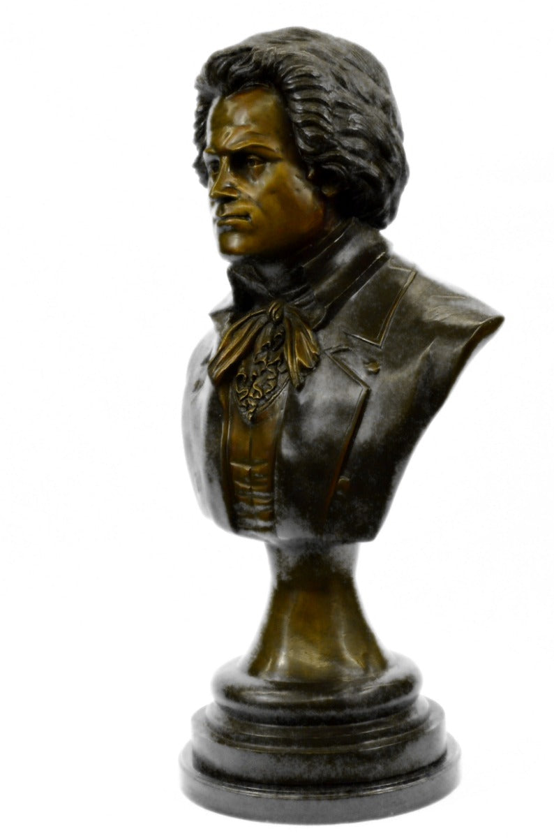 Signed Original Famous Composer Beethoven Bronze Sculpture Marble Base Statue NR