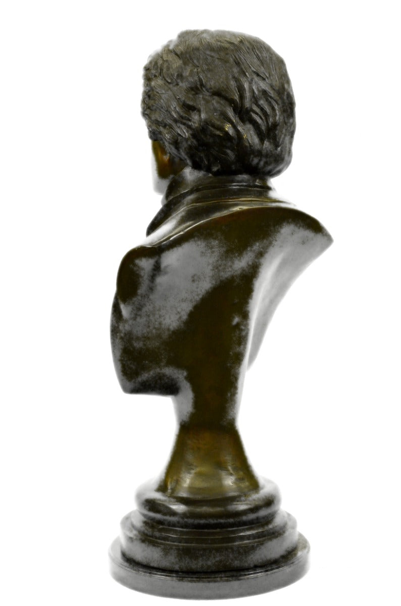 Signed Original Famous Composer Beethoven Bronze Sculpture Marble Base Statue NR