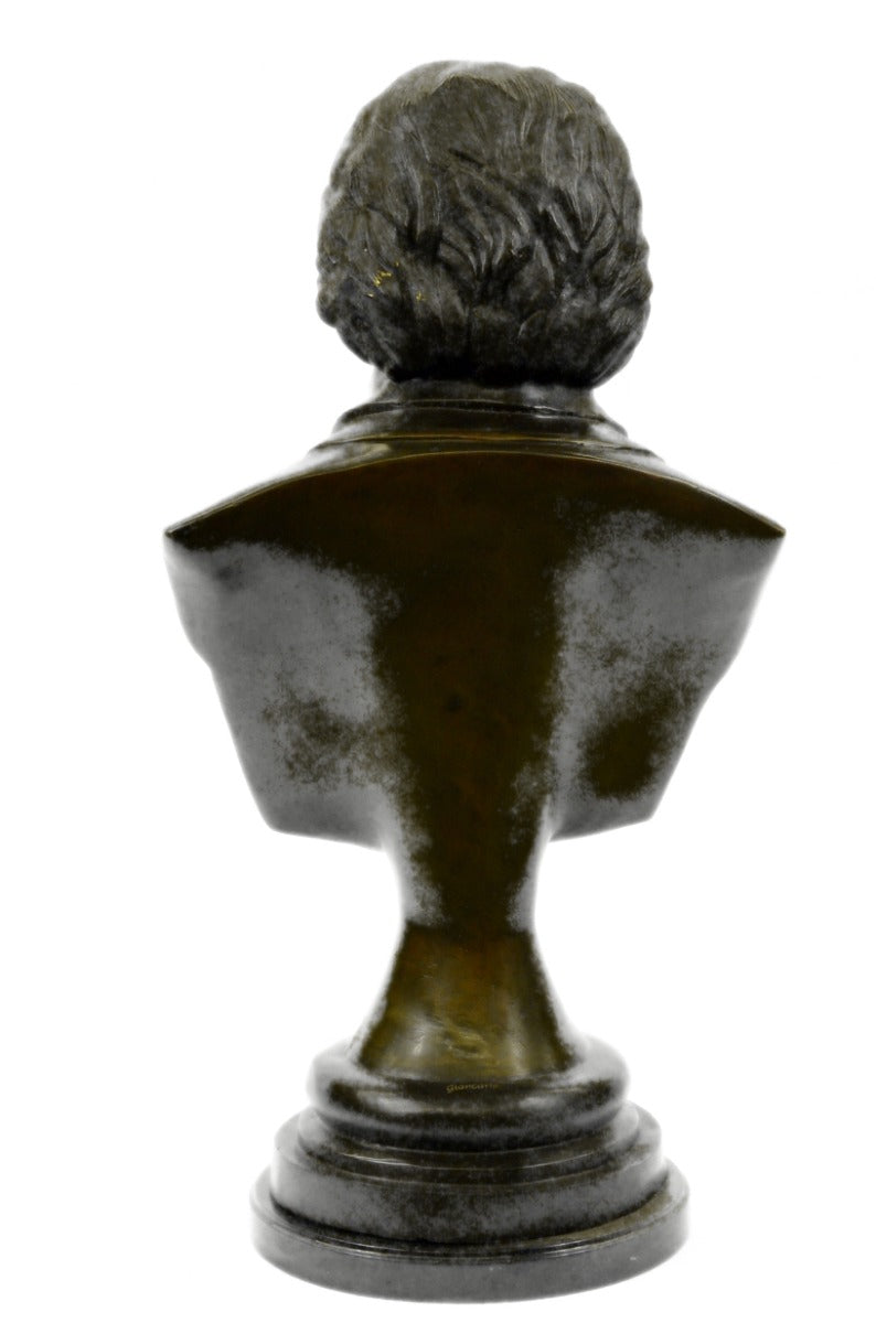 Signed Original Famous Composer Beethoven Bronze Sculpture Marble Base Statue NR
