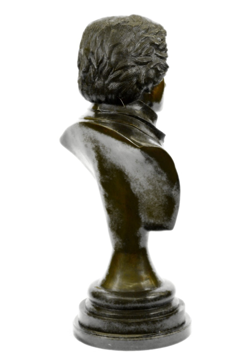 Signed Original Famous Composer Beethoven Bronze Sculpture Marble Base Statue NR