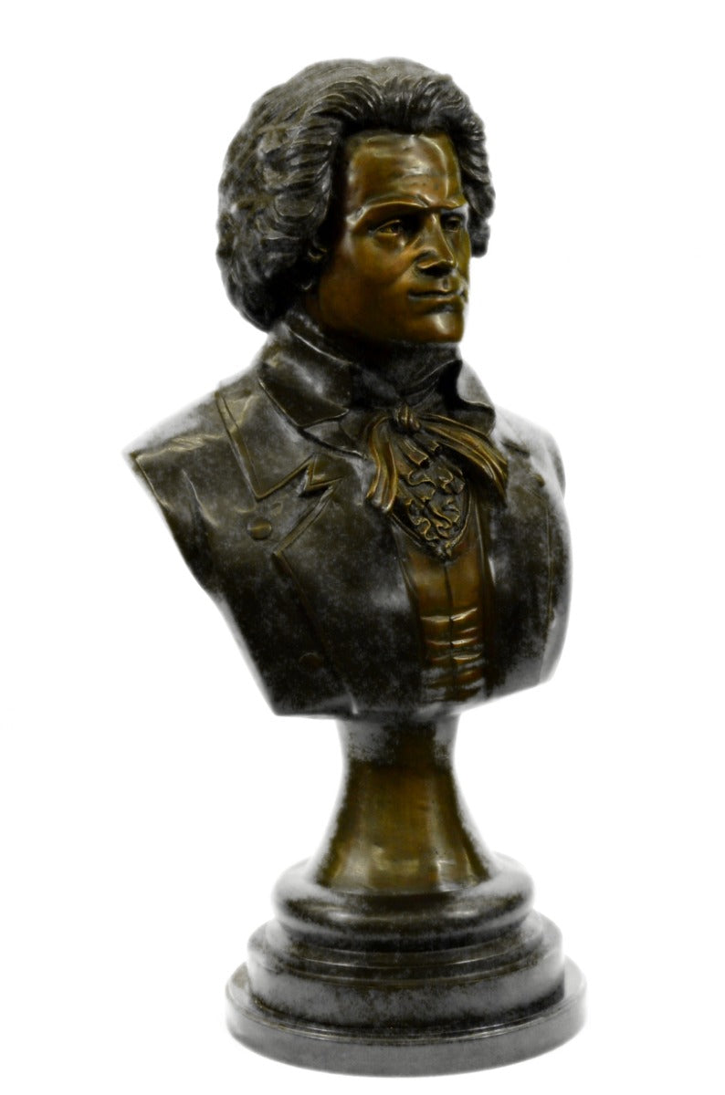 Signed Original Famous Composer Beethoven Bronze Sculpture Marble Base Statue NR