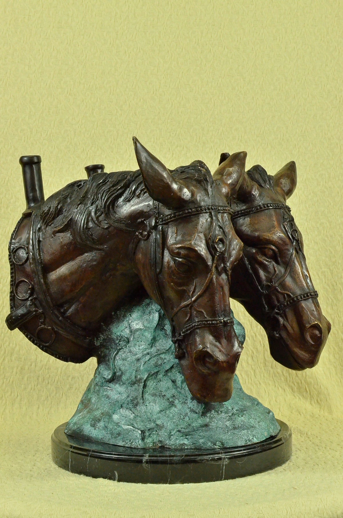 Loving Horses Western Equestrian Farm Ranch Art Bronze Marble Statue Sculpture