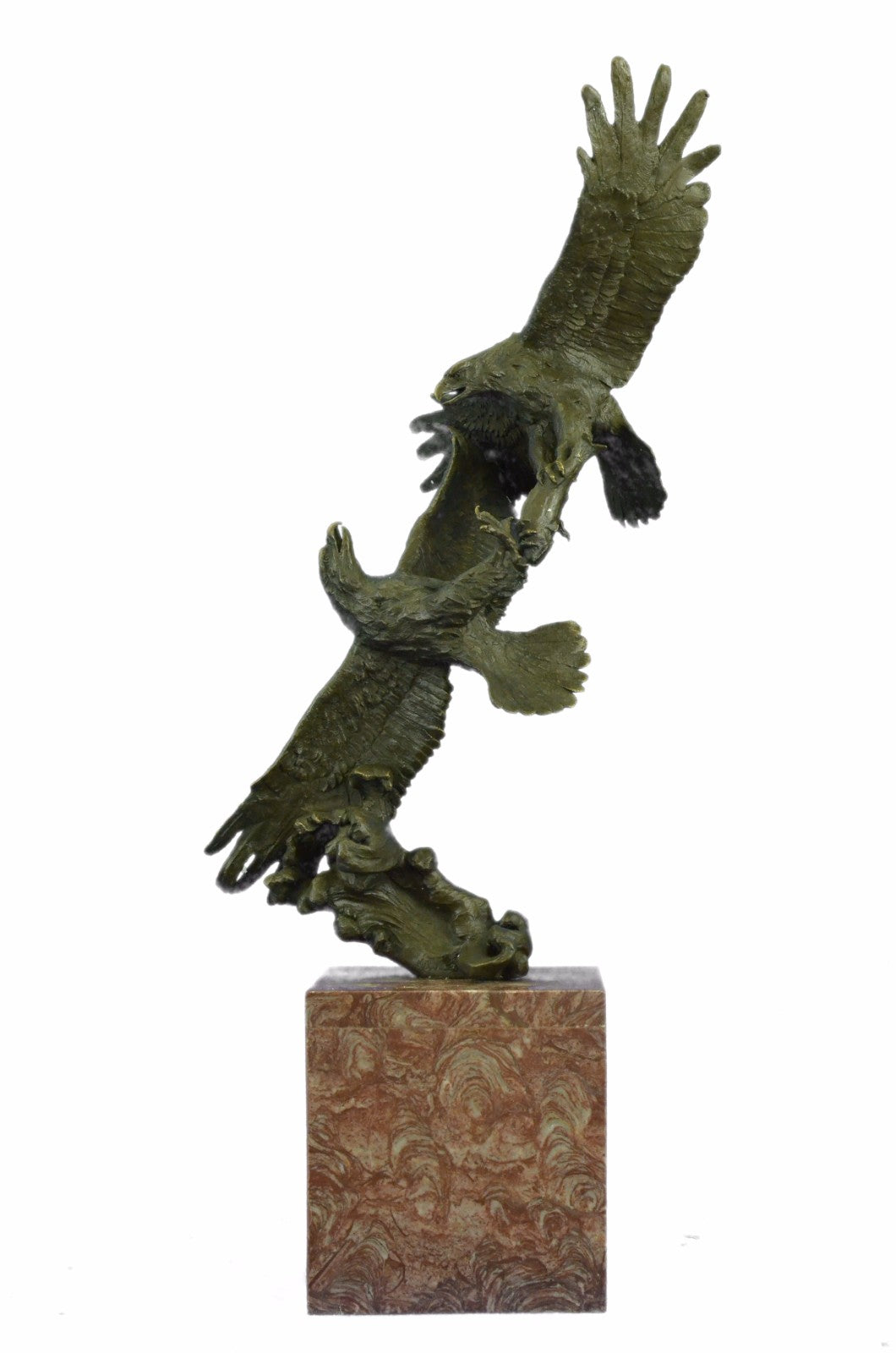 Massive Taking Flight Two Eagle Bronze Sculpture Made By Lost Wax Method Figurine
