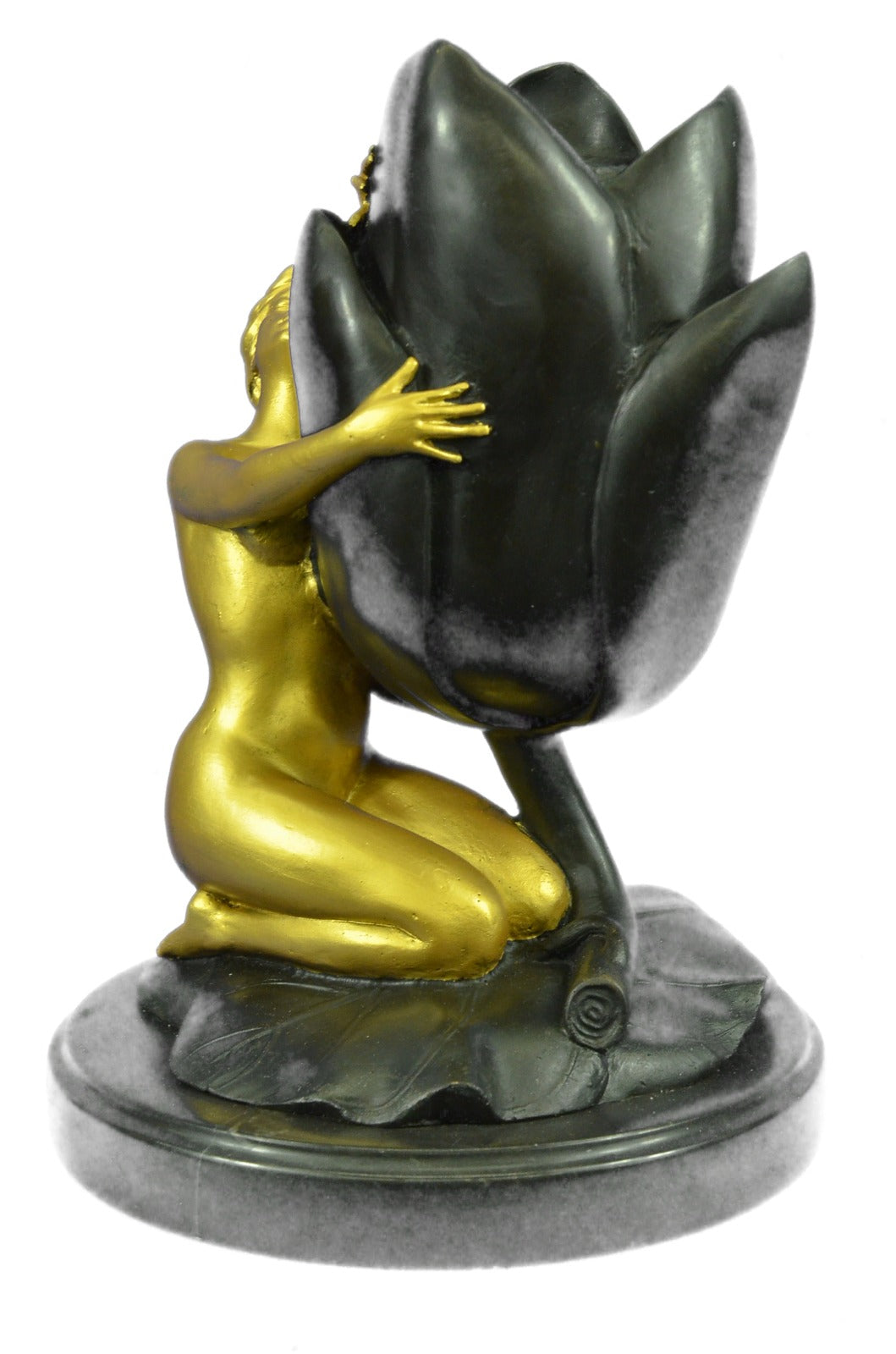 Original Aldo Vitaleh Nude Female Candle Holder Gold Patina Bronze Statue Decor