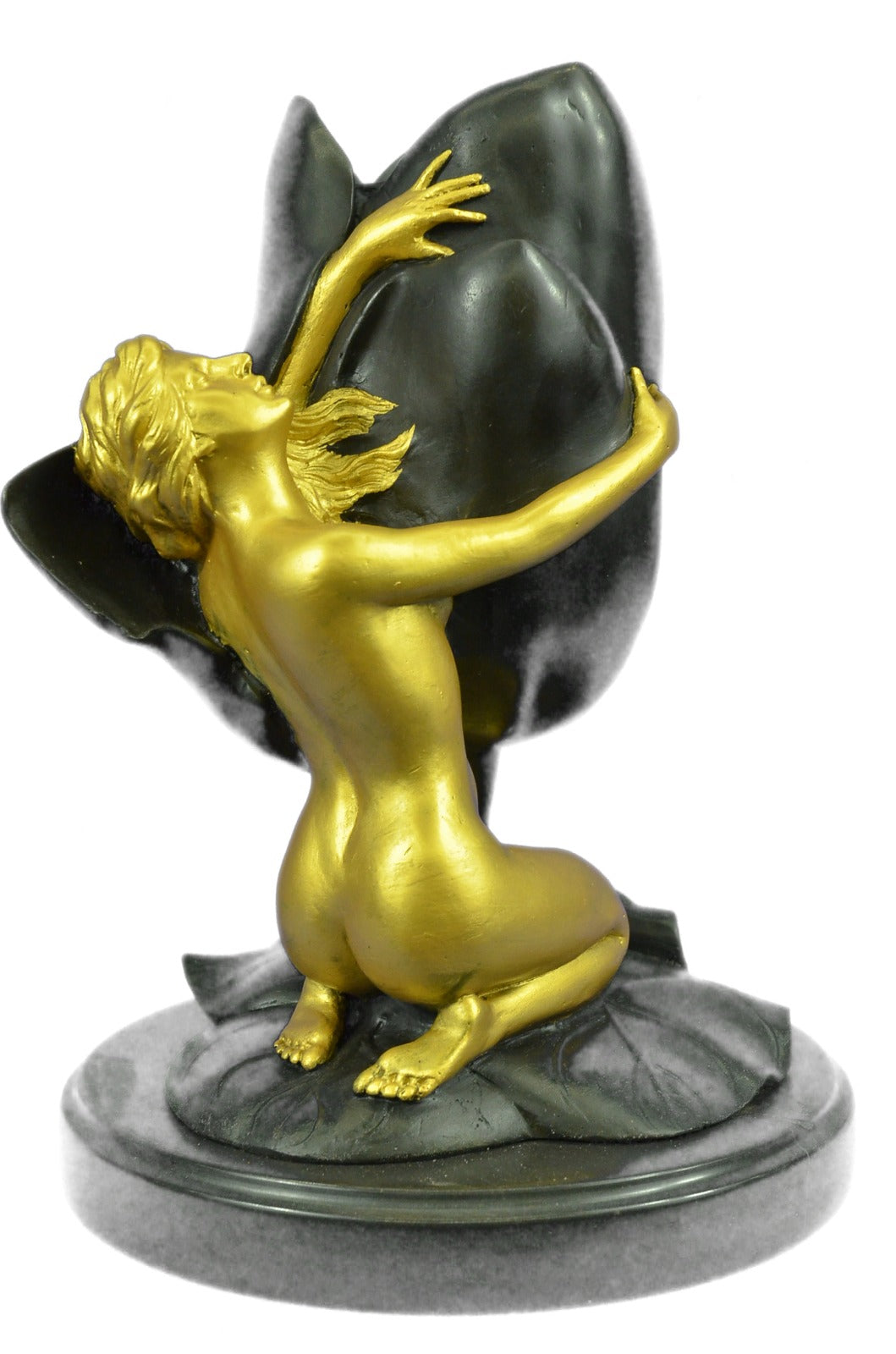 Original Aldo Vitaleh Nude Female Candle Holder Gold Patina Bronze Statue Decor