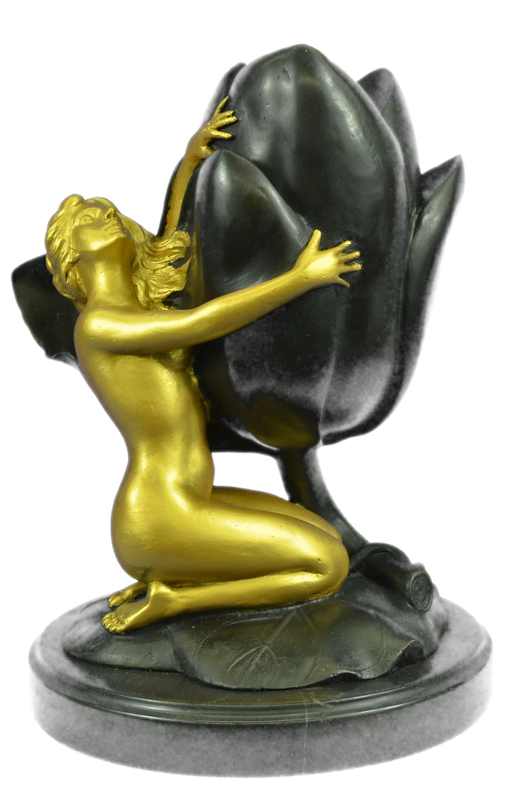 Original Aldo Vitaleh Nude Female Candle Holder Gold Patina Bronze Statue Decor