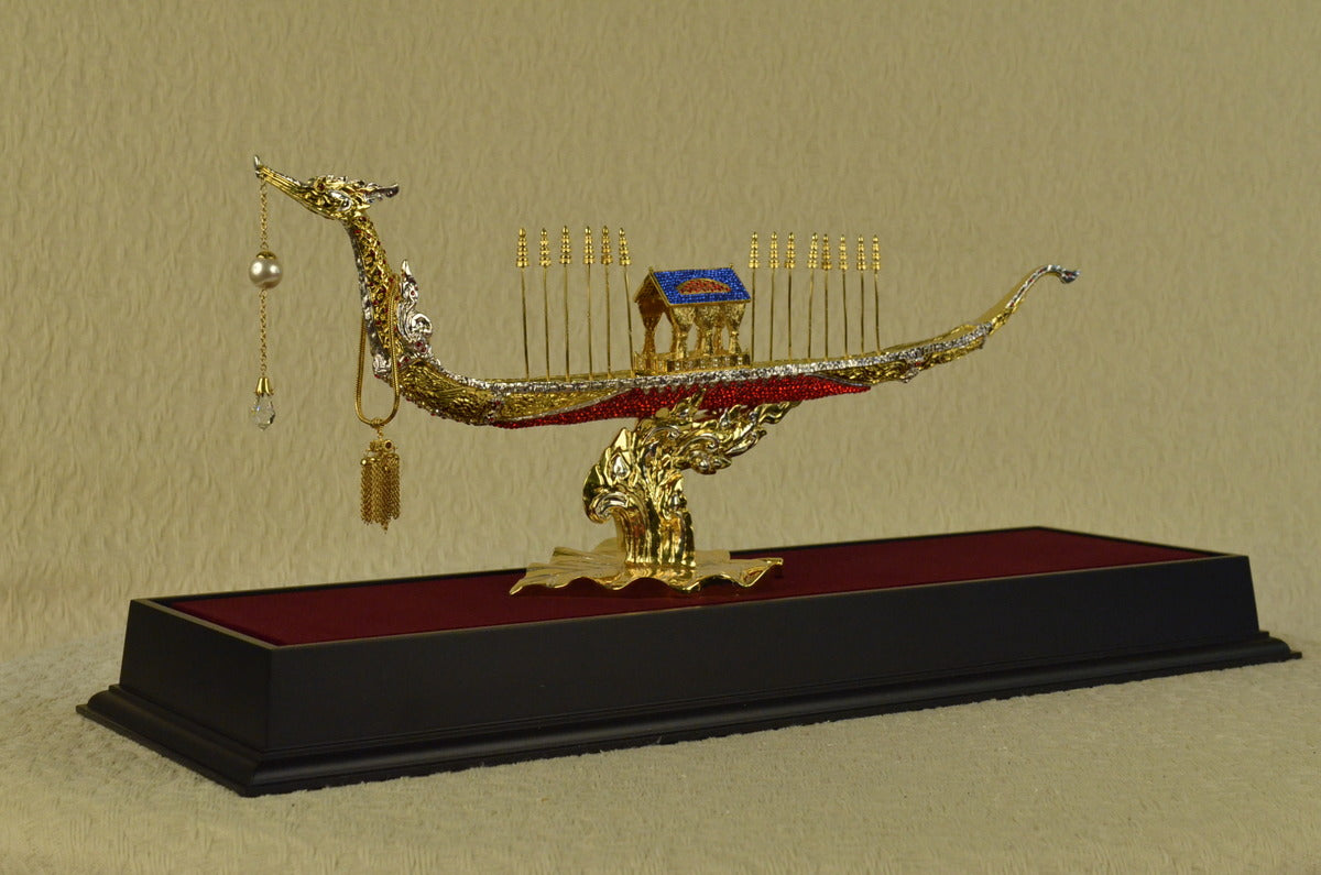 CHINESE SHIP WITH RUBY Handcrafted Art Large Bronze Sculpture Statue Figurine T