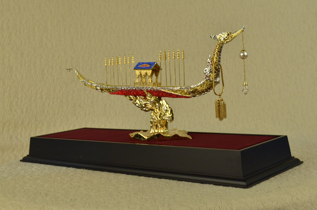 CHINESE SHIP WITH RUBY Handcrafted Art Large Bronze Sculpture Statue Figurine T