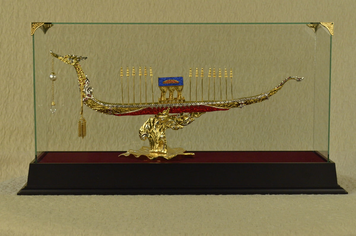 CHINESE SHIP WITH RUBY Handcrafted Art Large Bronze Sculpture Statue Figurine T