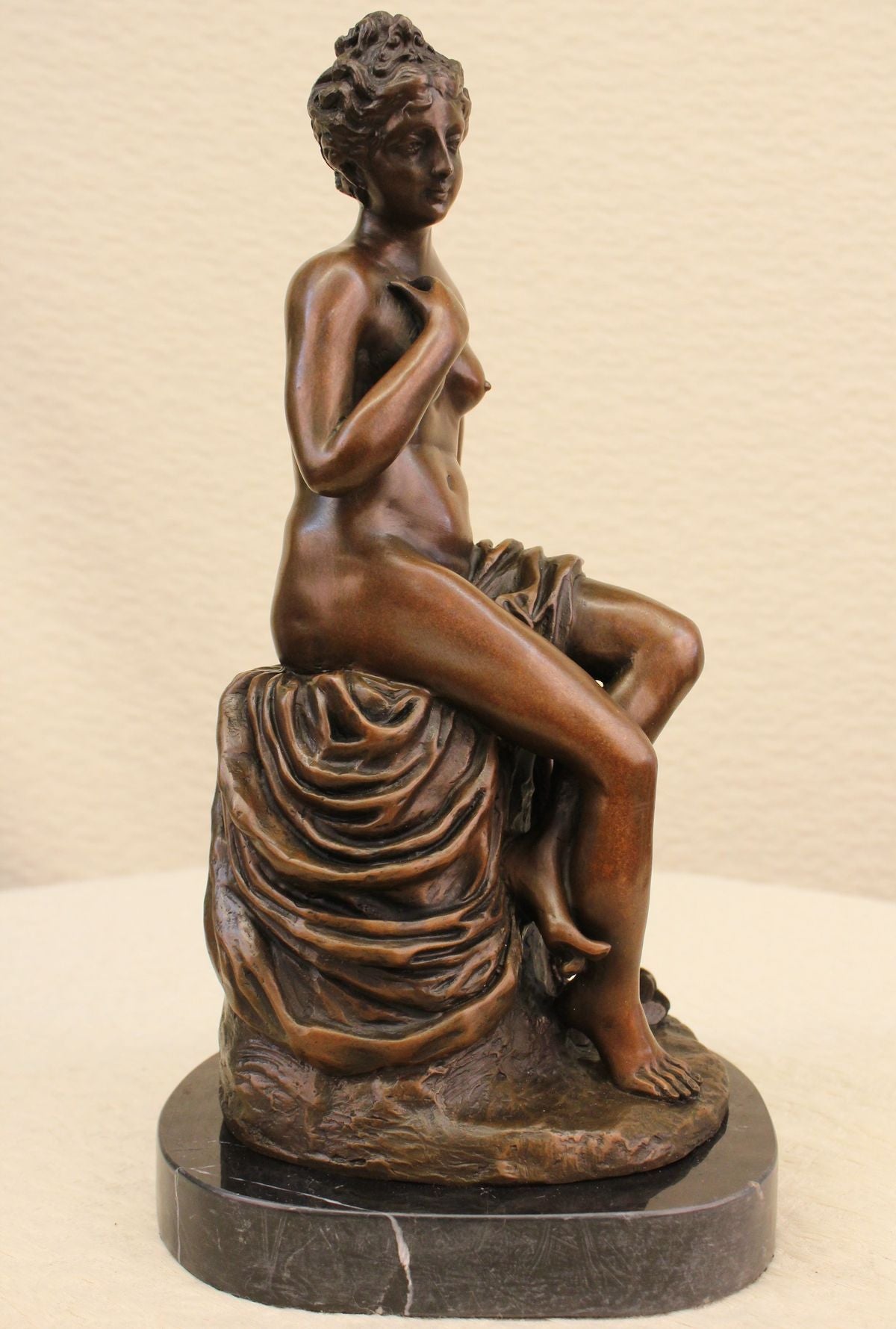Handcrafted bronze sculpture SALE Base Marble Portrait Model Erotic Nude Signed