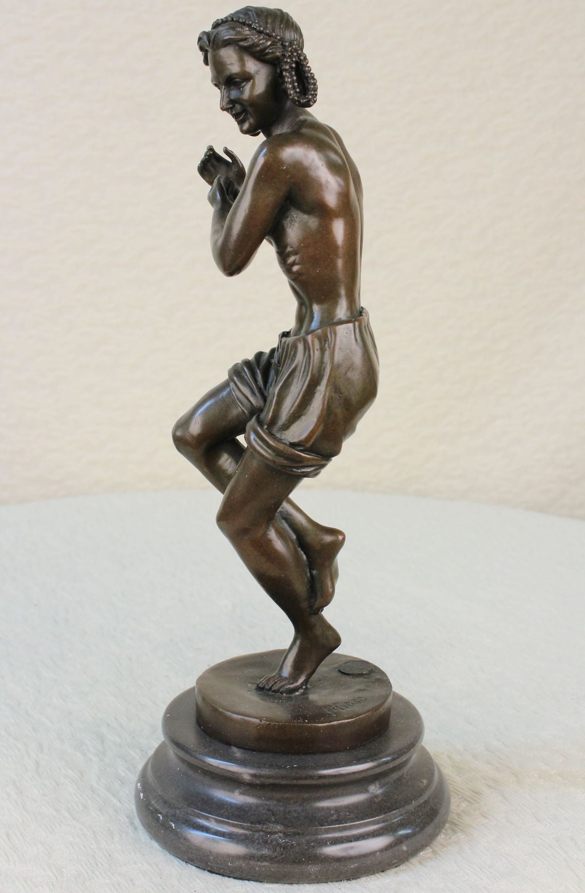 14" Gift Bronze Statue Male Dancer Figures Dancing Signed Marble Base Figurine