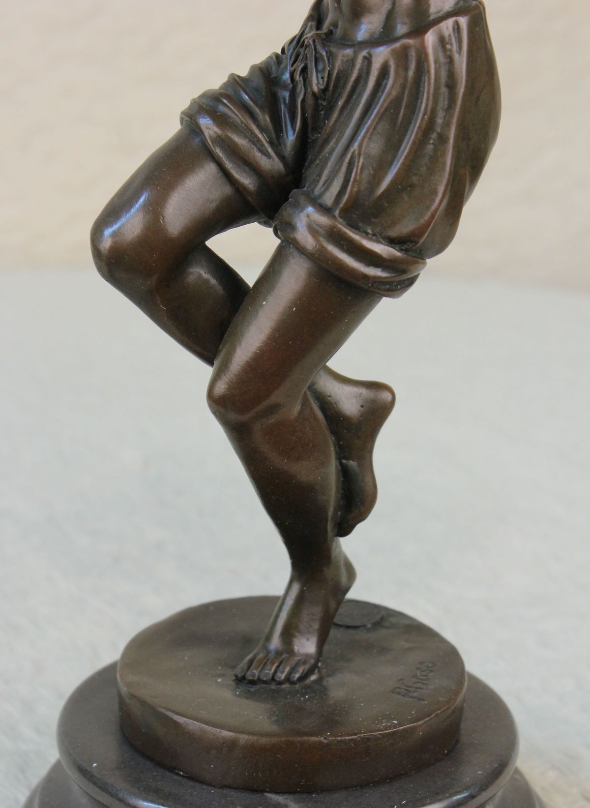 14" Gift Bronze Statue Male Dancer Figures Dancing Signed Marble Base Figurine
