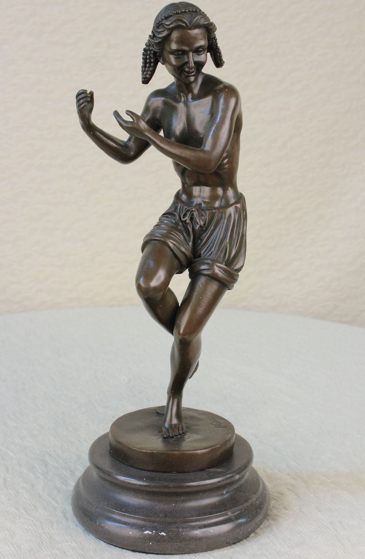 14" Gift Bronze Statue Male Dancer Figures Dancing Signed Marble Base Figurine