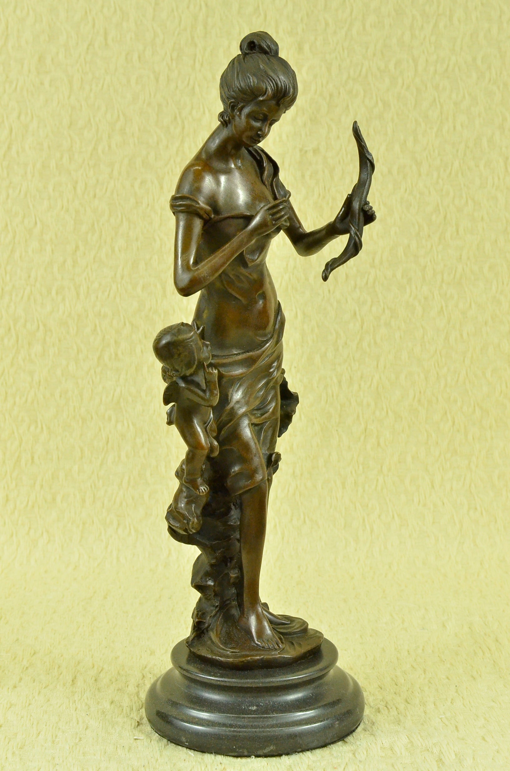 Handmade Bronze Sculpture Statue Angel Cupid Cherub Hot Cast Mythical Figurine