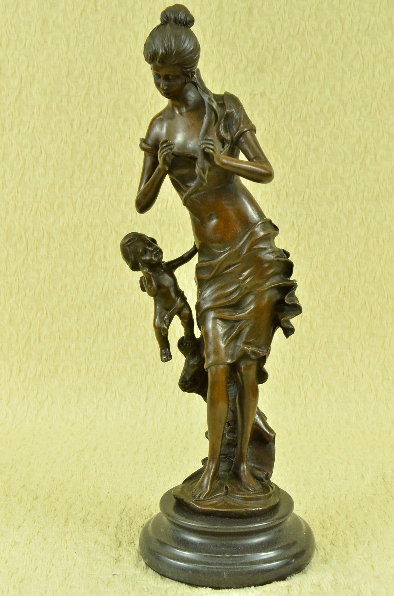 Handmade Bronze Sculpture Statue Angel Cupid Cherub Hot Cast Mythical Figurine