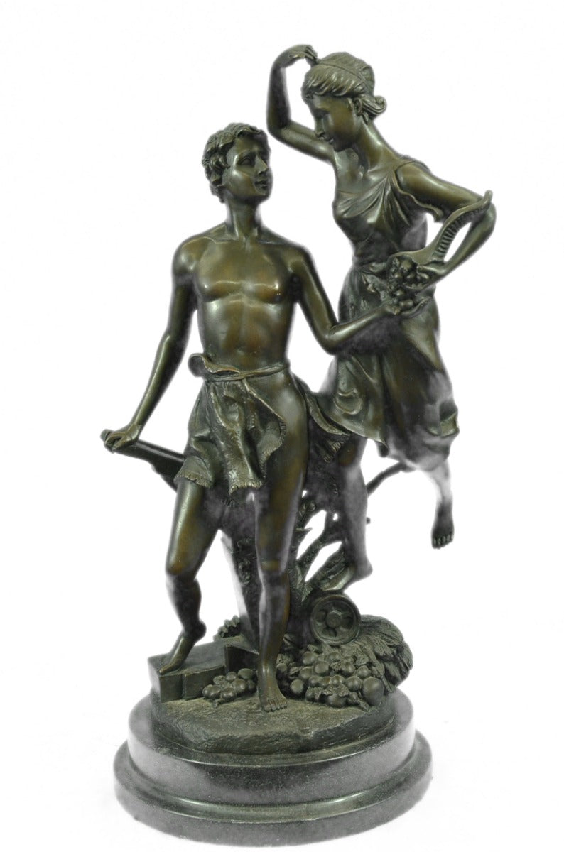 Handcrafted bronze sculpture SALE Art Wife Lovely &His Farmer Picault Signed *