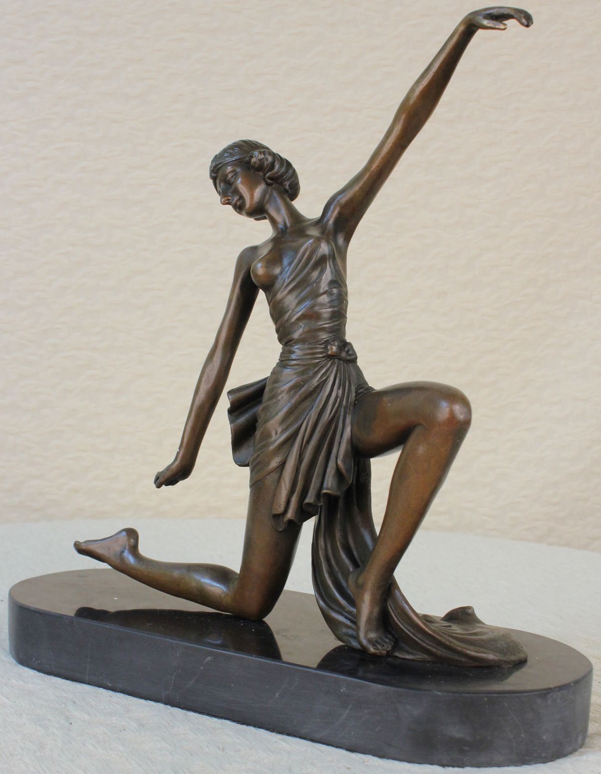 Handcrafted bronze sculpture SALE Dancer Flirty Gilt Patou Jean Signed Orig.