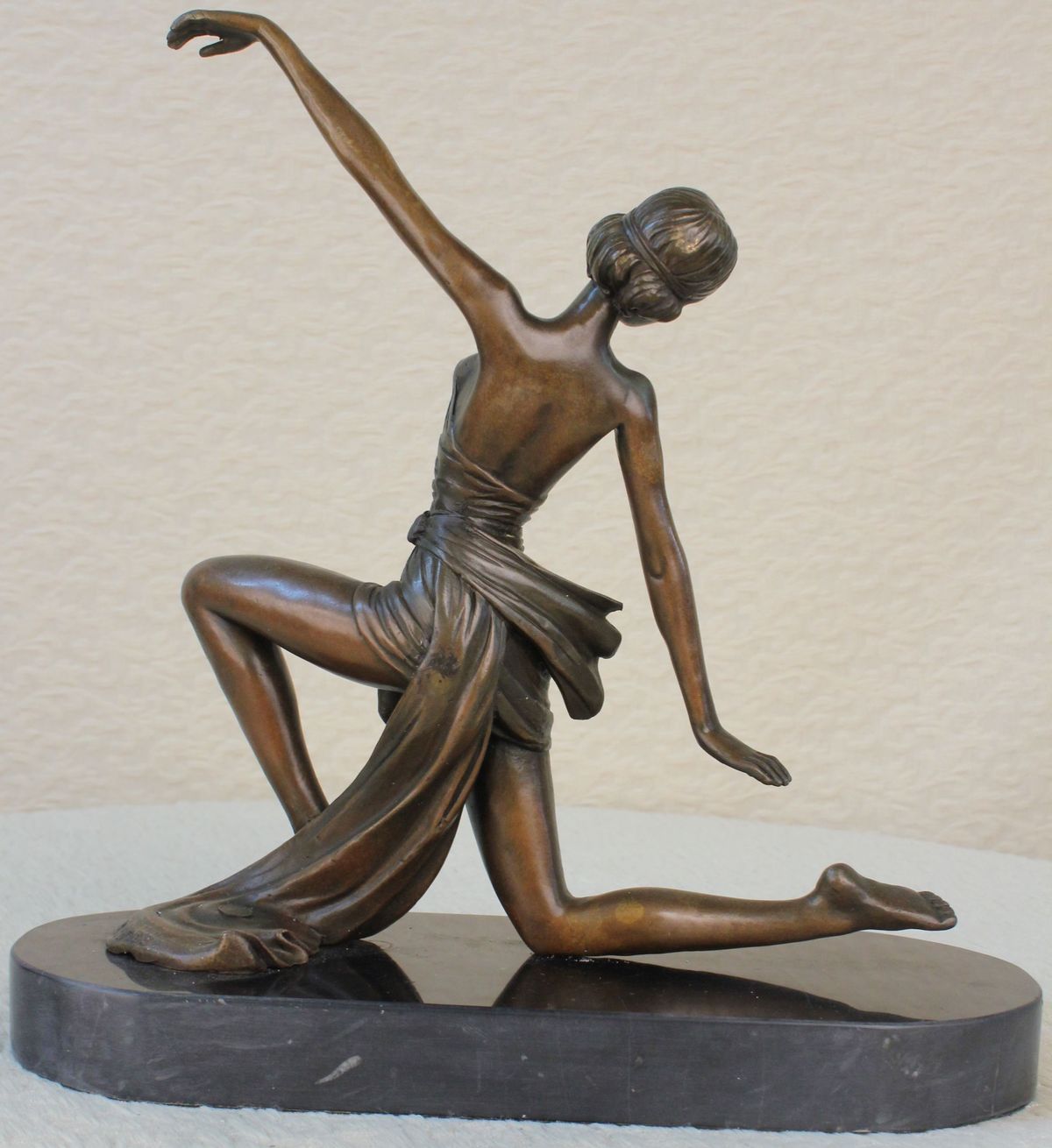 Handcrafted bronze sculpture SALE Dancer Flirty Gilt Patou Jean Signed Orig.