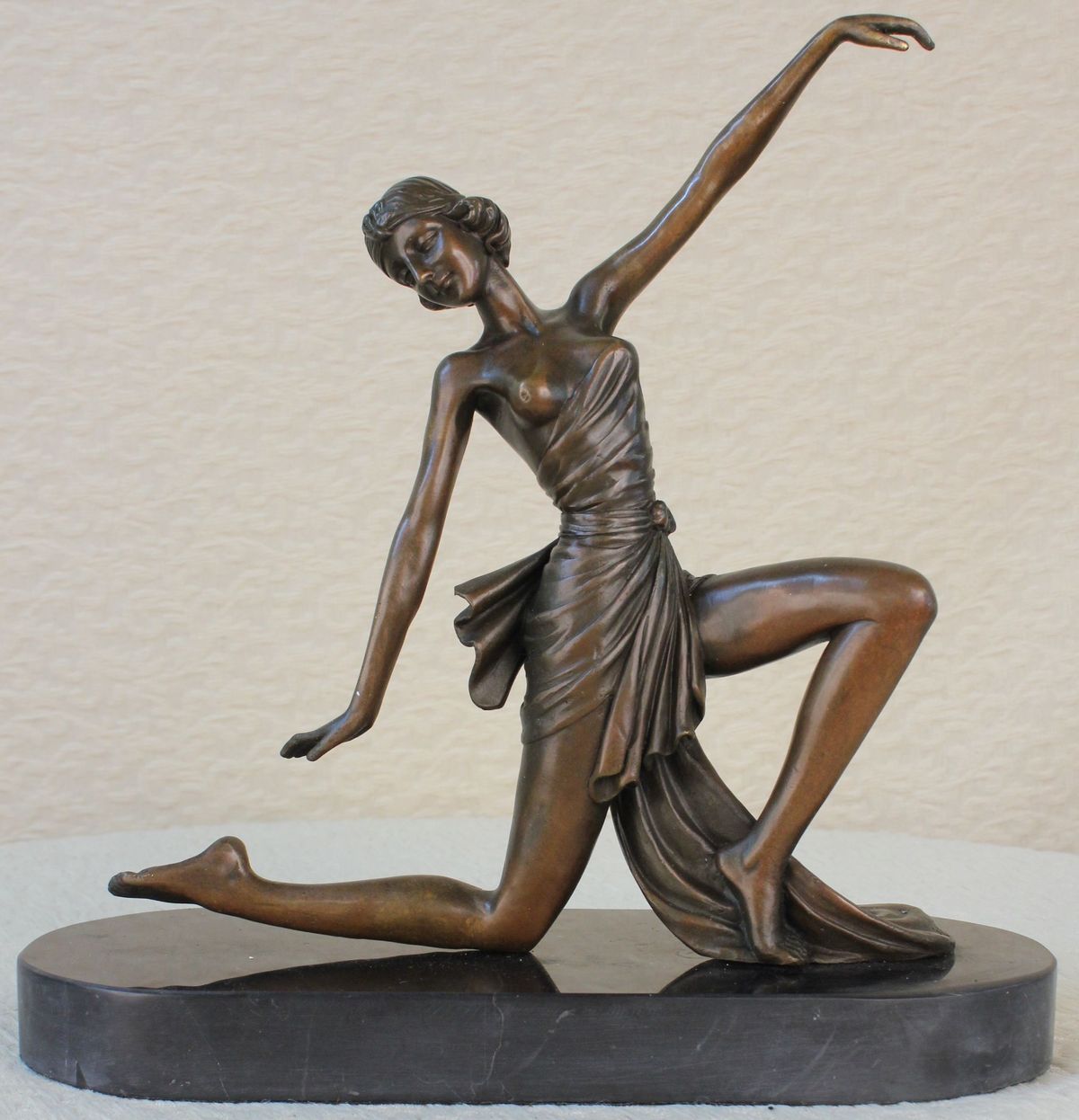 Handcrafted bronze sculpture SALE Dancer Flirty Gilt Patou Jean Signed Orig.