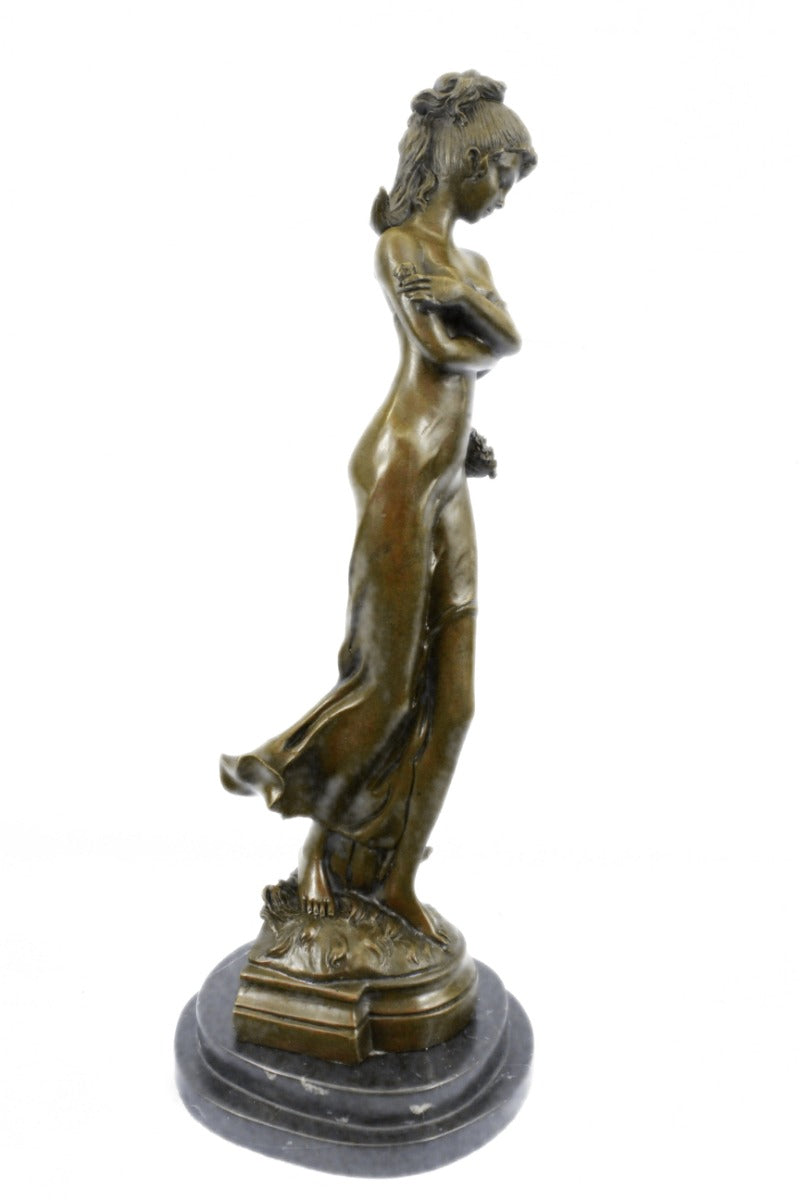 Signed Original French Artist Patoue Nude Naked Nymph Bronze Sculpture Statue