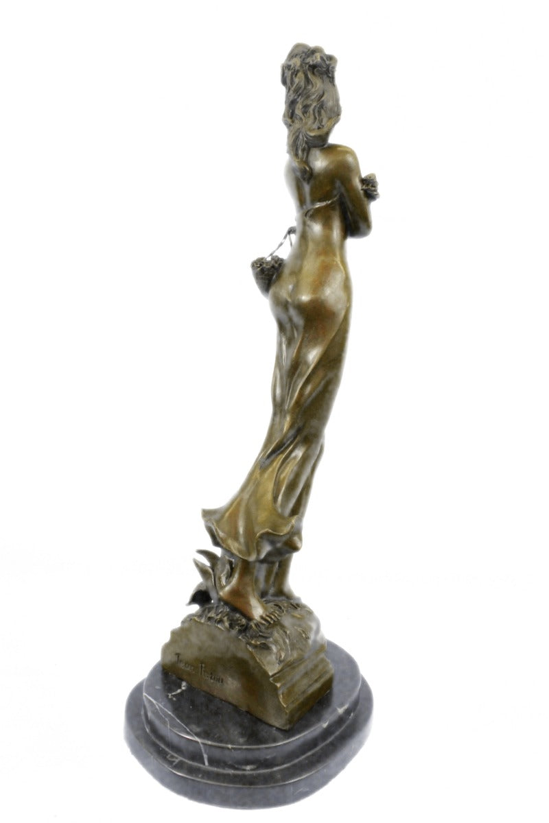 Signed Original French Artist Patoue Nude Naked Nymph Bronze Sculpture Statue