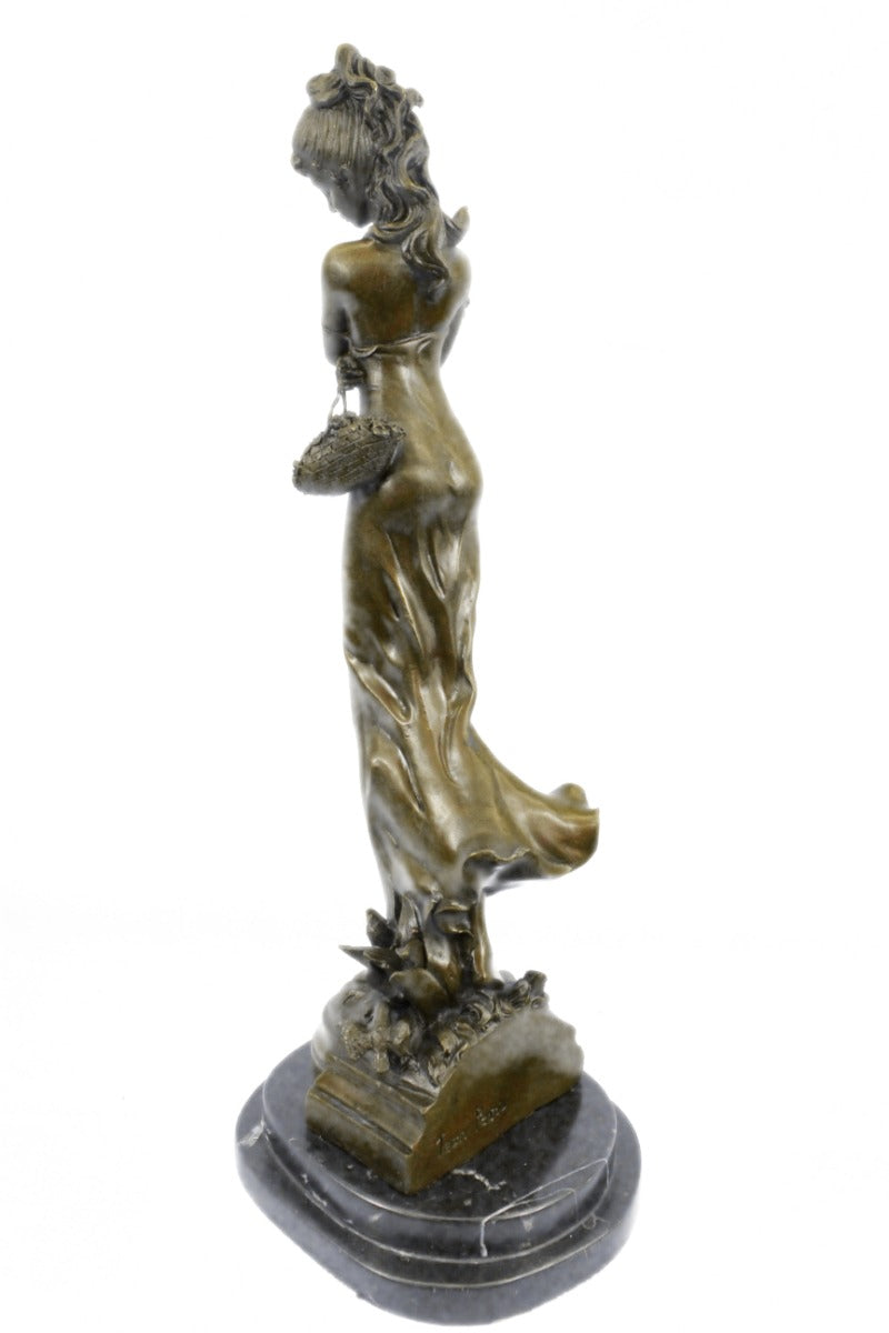 Signed Original French Artist Patoue Nude Naked Nymph Bronze Sculpture Statue
