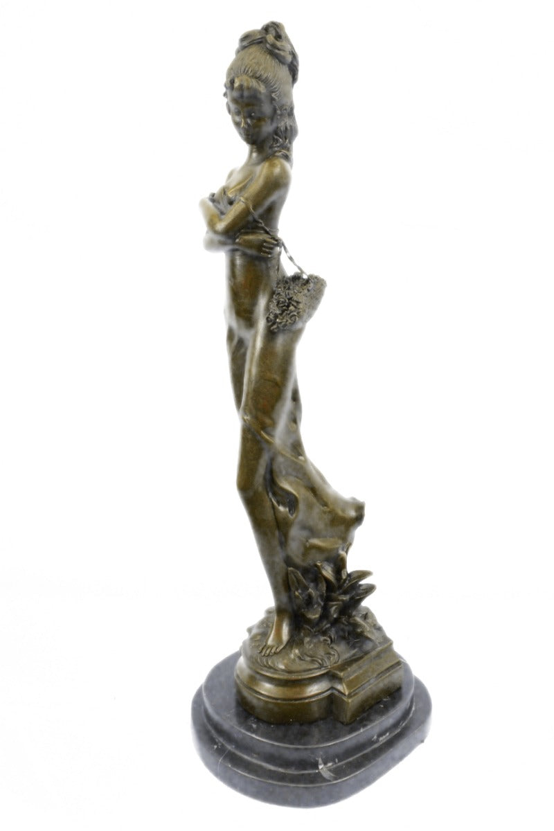 Signed Original French Artist Patoue Nude Naked Nymph Bronze Sculpture Statue