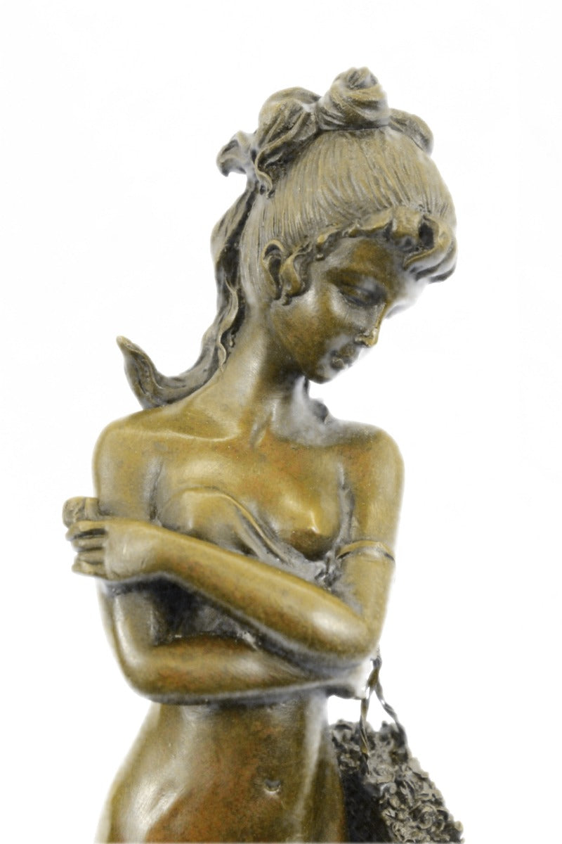 Signed Original French Artist Patoue Nude Naked Nymph Bronze Sculpture Statue