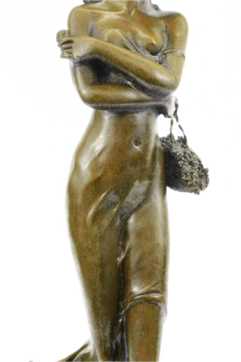 Signed Original French Artist Patoue Nude Naked Nymph Bronze Sculpture Statue