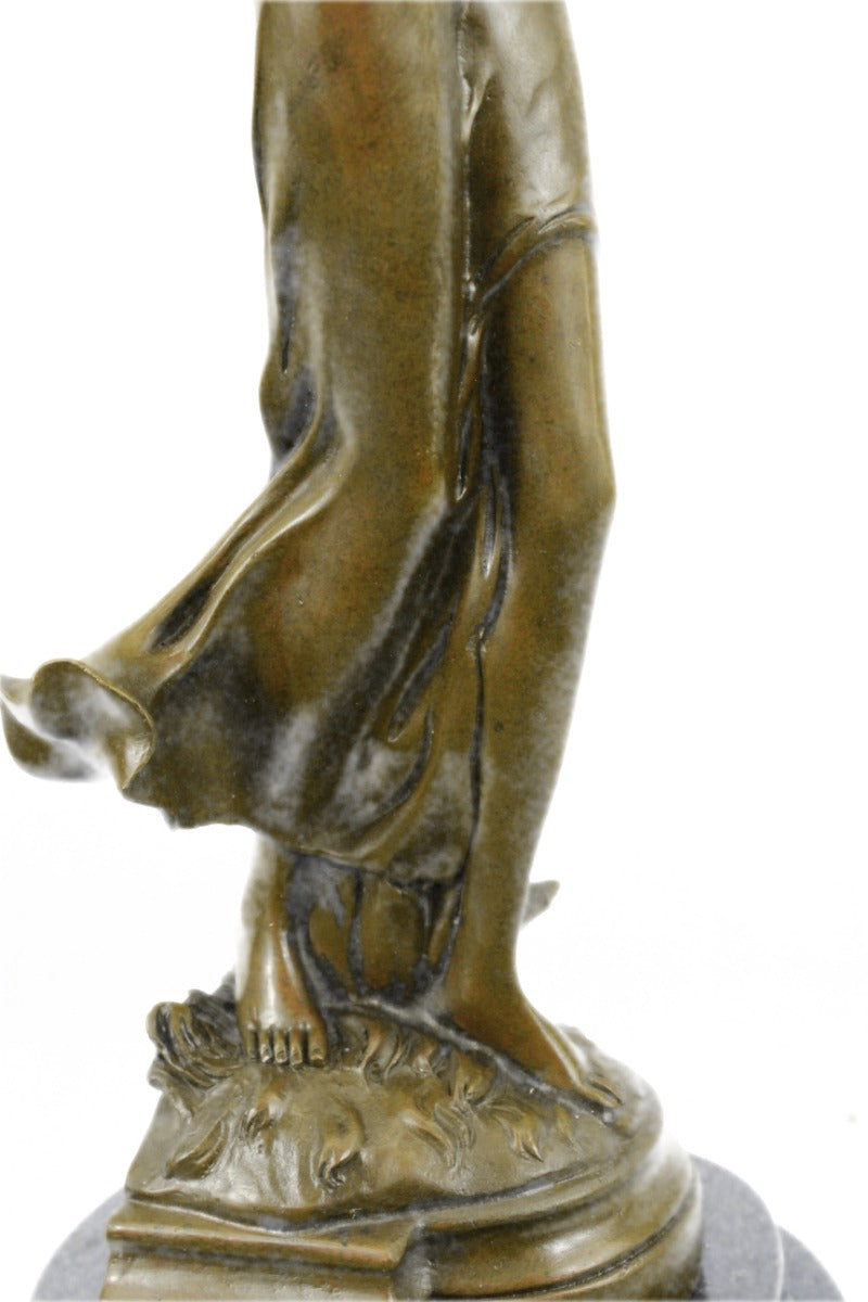 Signed Original French Artist Patoue Nude Naked Nymph Bronze Sculpture Statue