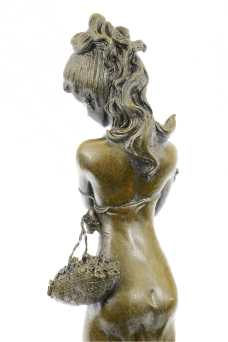 Signed Original French Artist Patoue Nude Naked Nymph Bronze Sculpture Statue