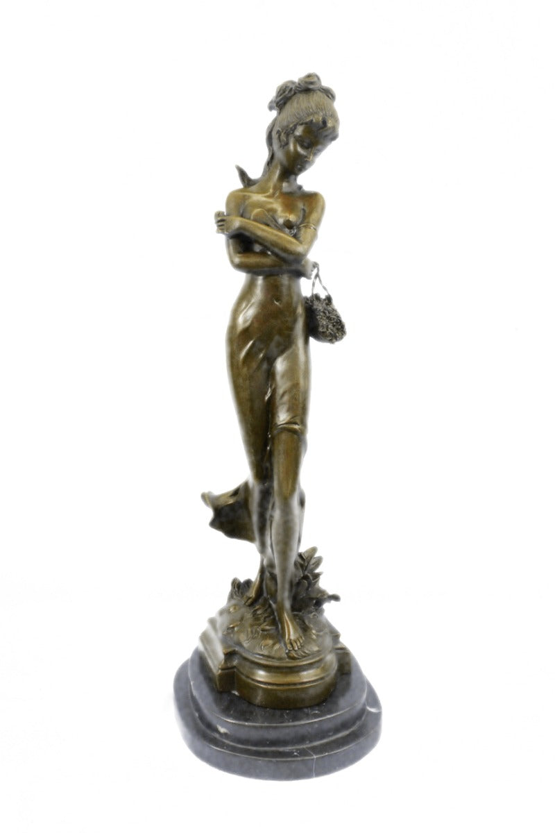 Signed Original French Artist Patoue Nude Naked Nymph Bronze Sculpture Statue