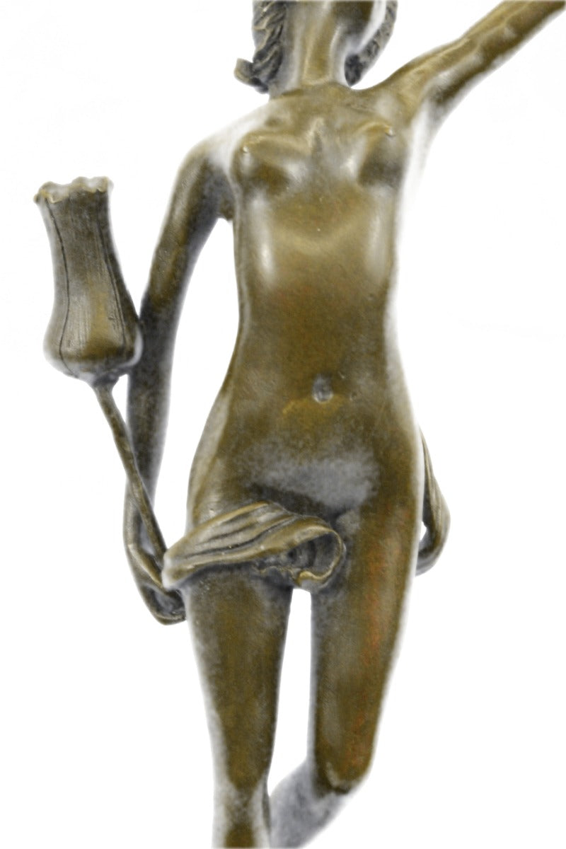 Handcrafted bronze sculpture SALE Flower W/Tulip Girl Nude Erotic Statue Artwork Figure