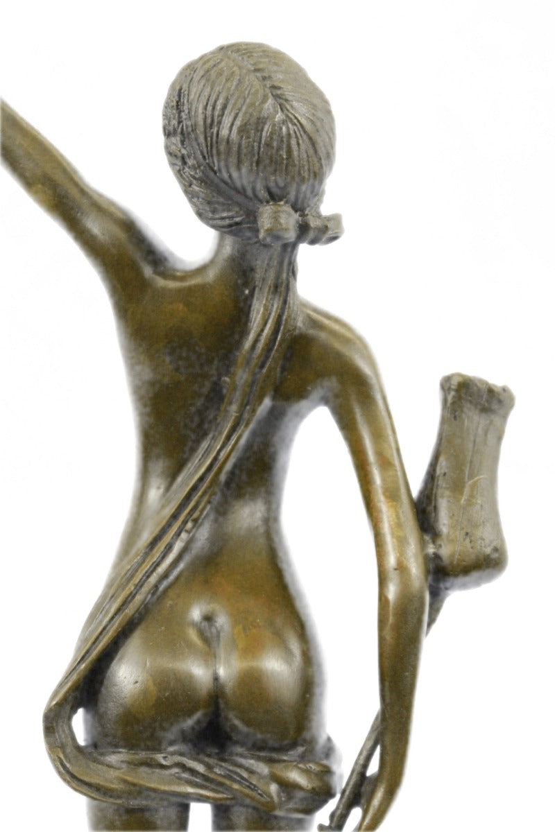 Handcrafted bronze sculpture SALE Flower W/Tulip Girl Nude Erotic Statue Artwork Figure