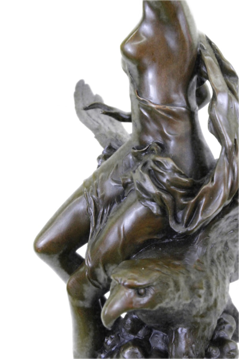 Handcrafted bronze sculpture SALE Cas Hot Eagle Riding Girl Nude Picault Signed