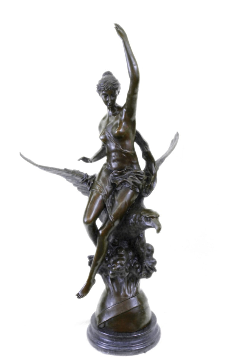 Handcrafted bronze sculpture SALE Cas Hot Eagle Riding Girl Nude Picault Signed