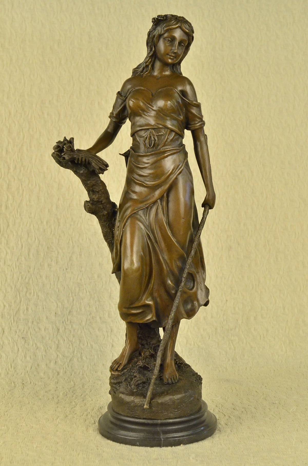 Signed Mirval Female with Flower Nude Lady Bronze Sculpture Statue Figurine Gift