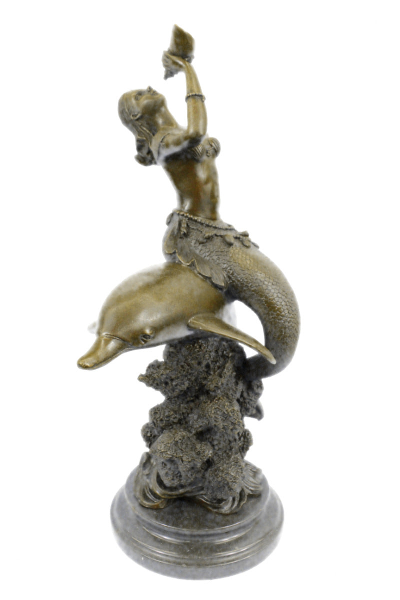 Handcrafted bronze sculpture SALE Fish Dolphin With Mermaid Nude