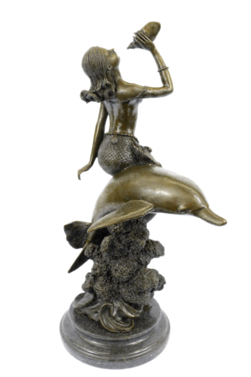 Handcrafted bronze sculpture SALE Fish Dolphin With Mermaid Nude