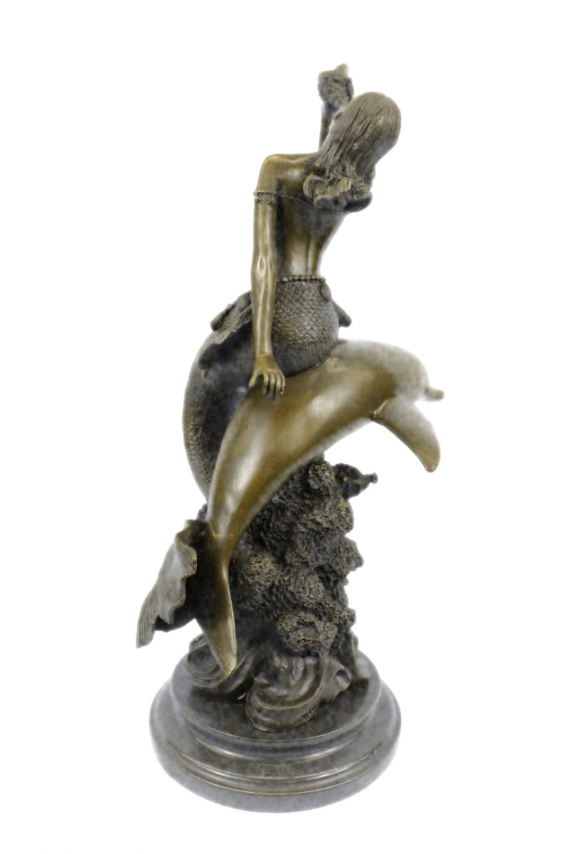 Handcrafted bronze sculpture SALE Fish Dolphin With Mermaid Nude