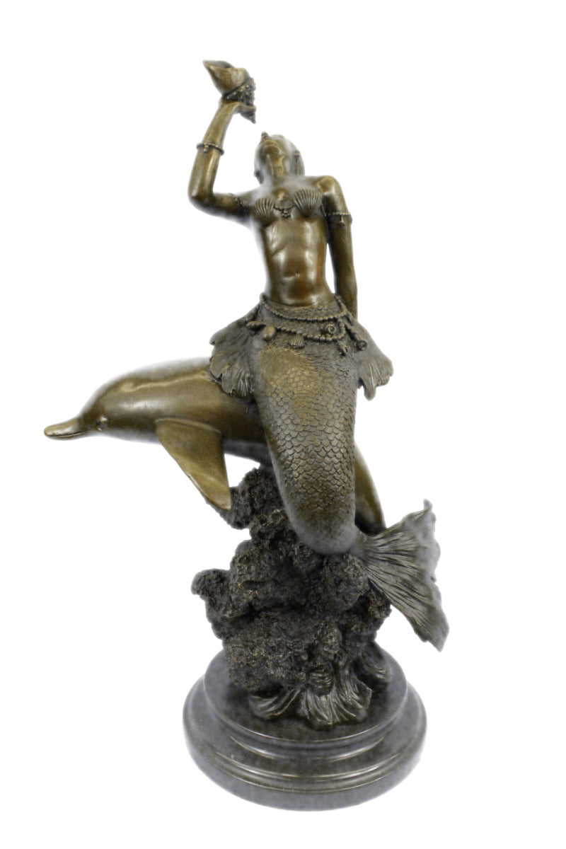 Handcrafted bronze sculpture SALE Fish Dolphin With Mermaid Nude