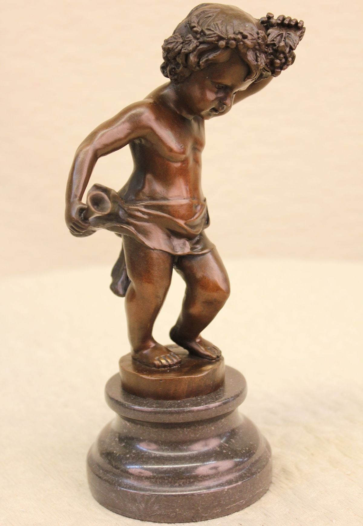 Western Bronze Marble Naked Roman Boy Statue – Handmade Sculpture Figure by A. Moreau