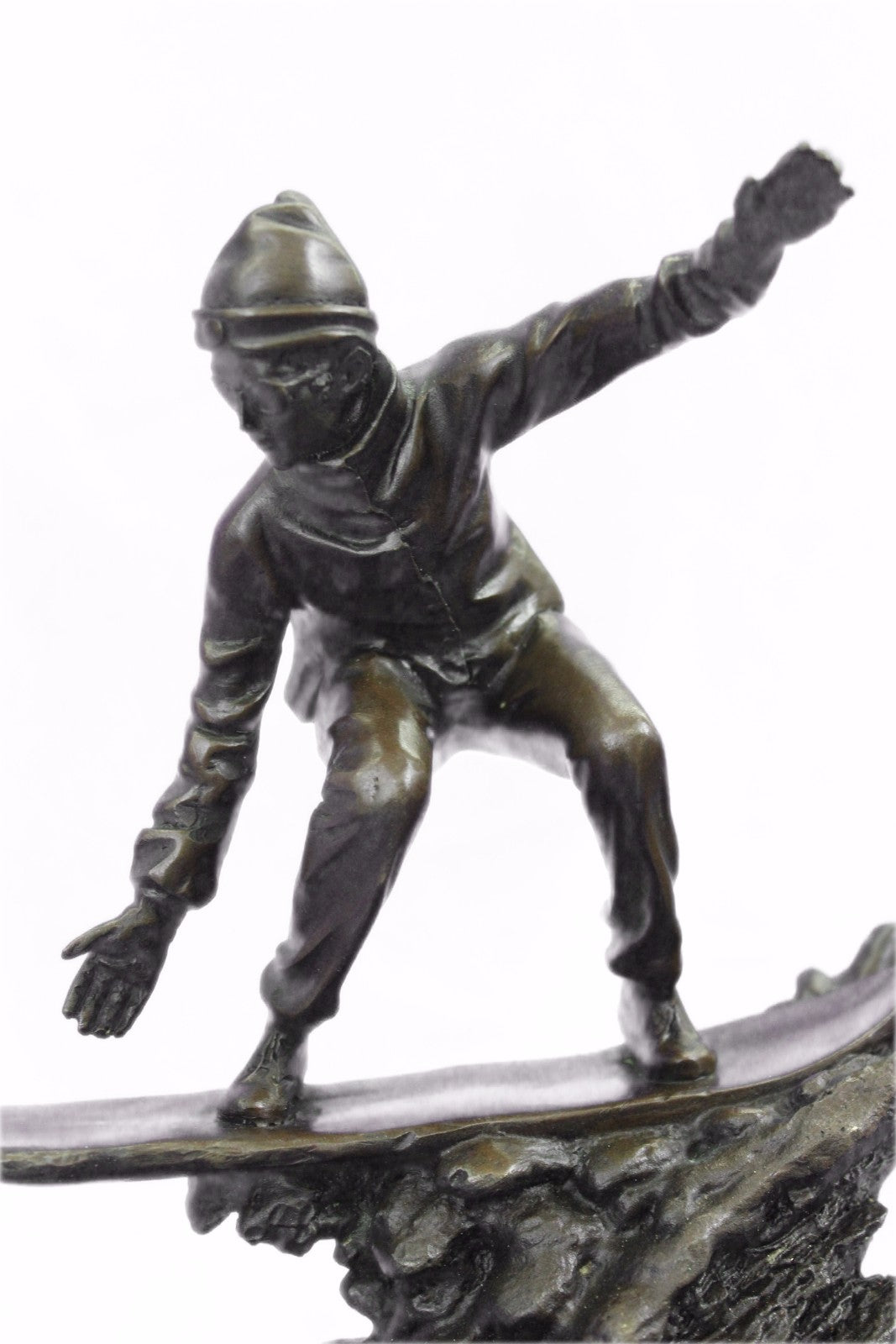 Downhill Snow Skier Bronze Sculpture Mid Century Statue Hot Cast Deco Original T